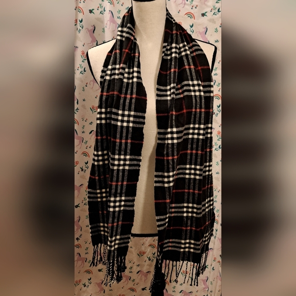 Vintage Burberry Black & Red Nova Check Pure Cashmere Warm Winter Scarf - Picture 2 of 7